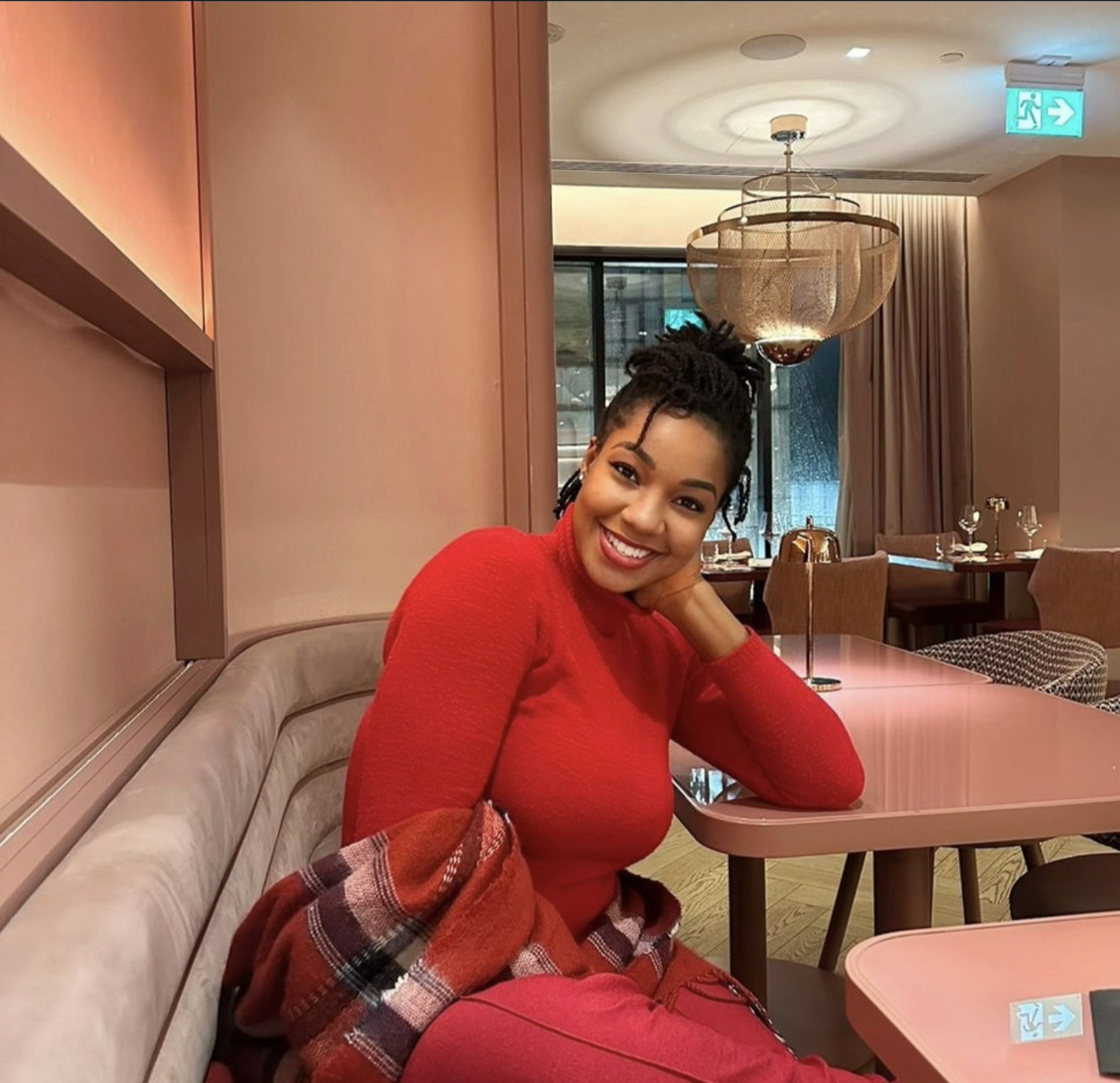 Red turtleneck candid